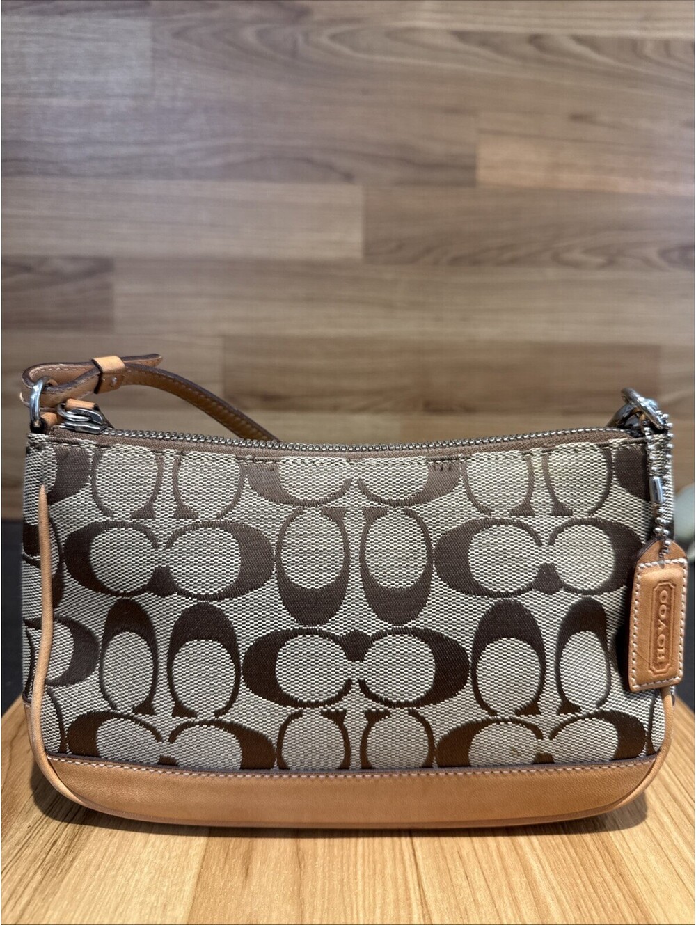 Coach Signature Demi Pouch 6094 Y2K 2002 Jacquard Leather Shoulder Bag